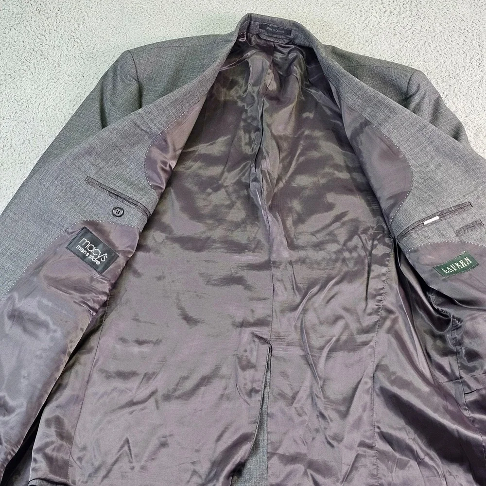 Lauren Ralph Lauren Suit Jacket Mens 48L Gray Wool Classic Fit Made In Canada